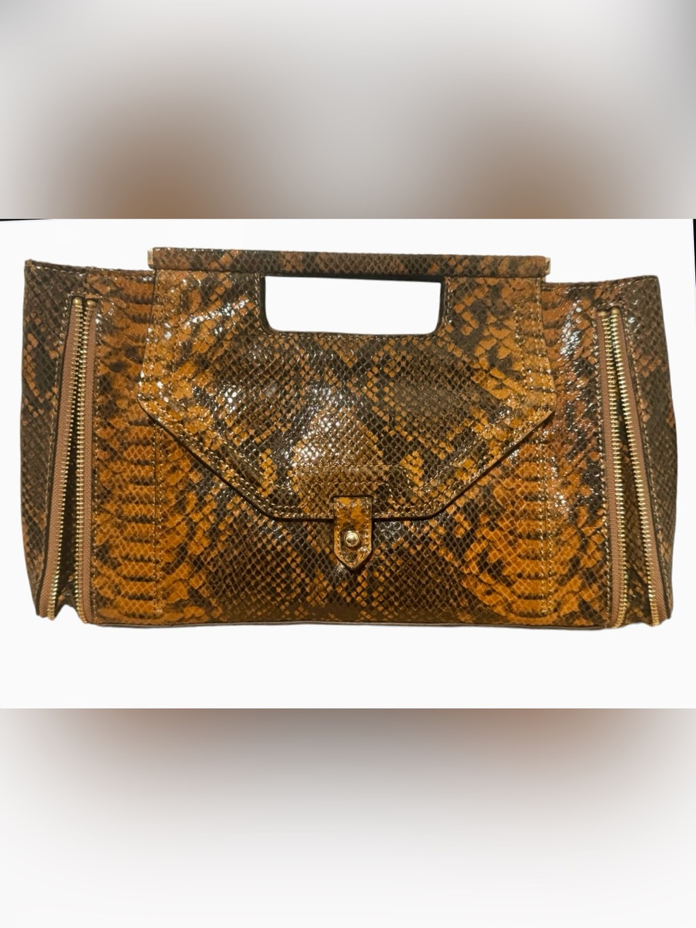 Rebecca Minkoff Brown Snake-Print Clutch - Picture 10 of 10